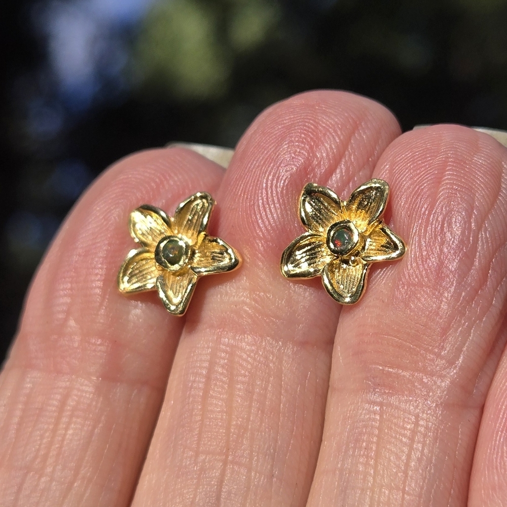 Black Opal Natural Sterling & Gold Earrings - Picture 8 of 11